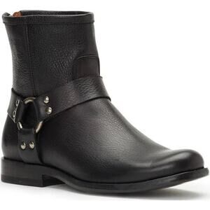 Frye Leather Moto Harness Biker Boots Black Ankle Zip Pull-On Style Size 6.5B